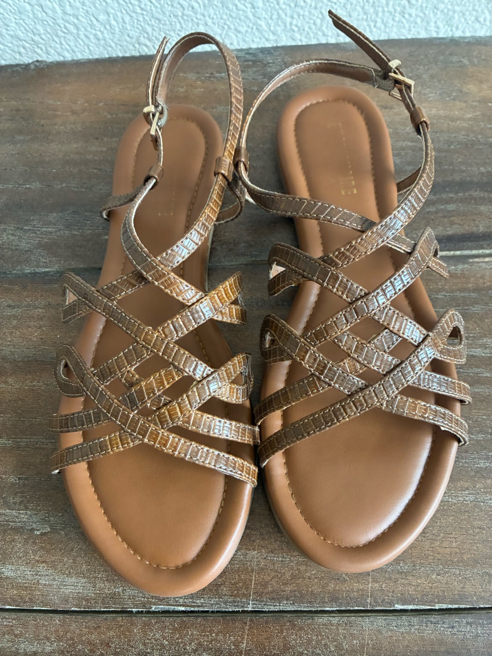 Cushionaire Woven Brown Strappy Flat Sandals